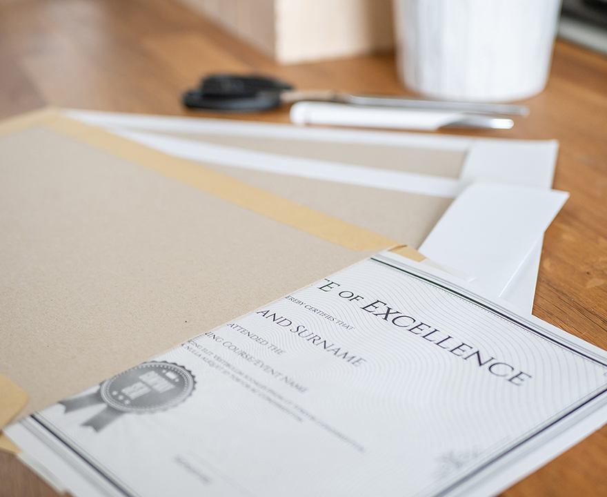 Paper Certificate on top of a table